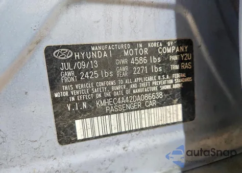 2013 Hyundai Sonata Hybrid z USA, uszkodzony, nr VIN KMHEC4A42DA086638